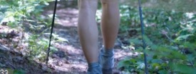 Part clothed/part nude Nordic Walk